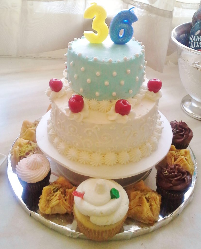 Pina Colada Cake, tiered with assorted alcoholic desserts