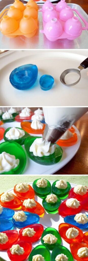 Deviled Eggs Jello Shots. Easy Creative Easter Desserts Ideas for Adults and Families